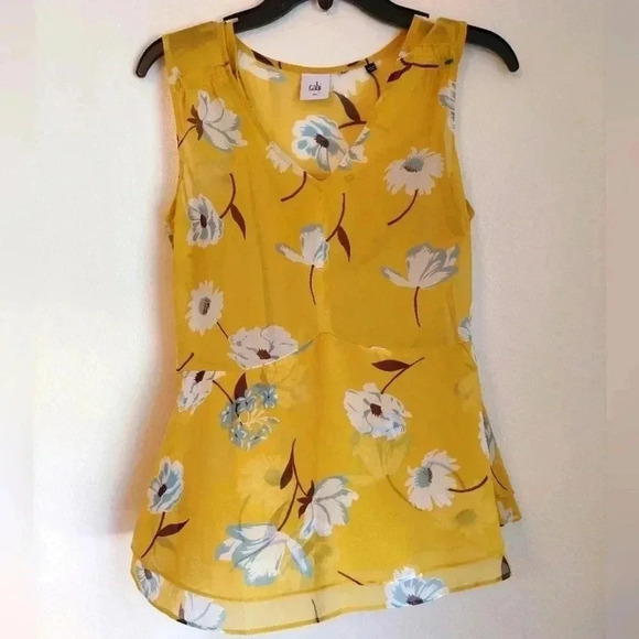 CAbi yellow floral blouse style 3782 Dazzle Peplum Style Lined Top size XS - Picture 1 of 7
